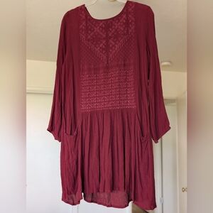 100% Rayon World Market Maroon Tunic Embroidered Design